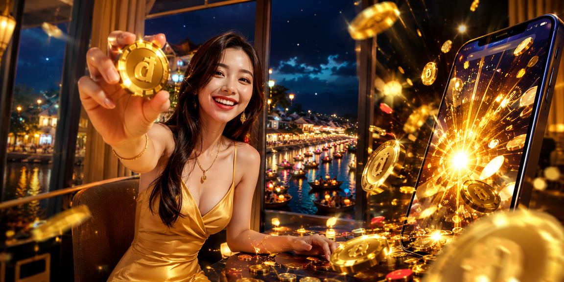 Người dùng trải nghiệm casino trực tuyến qua điện thoại tại lễ hội Hội An