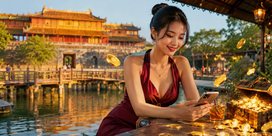 Khách chơi đang sử dụng điện thoại di động để truy cập th7 tại Huế